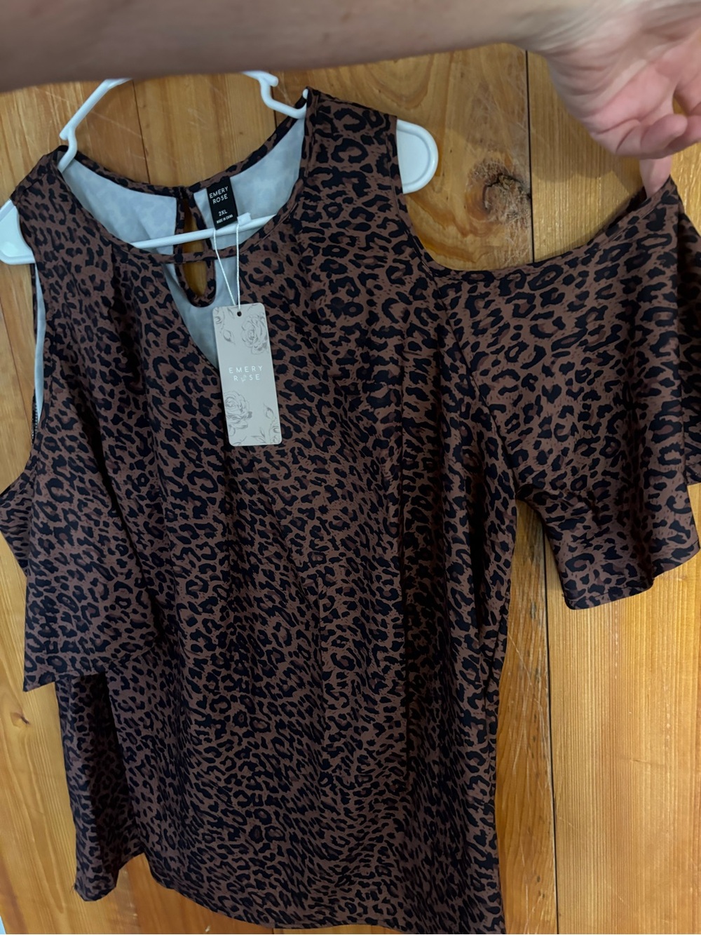SHEIN Brown and Black Leopard Cold-Shoulder Blouse